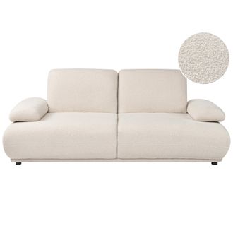 Beliani Sof&aacute; De 3 Plazas Con Reposabrazos Y Respaldo Ajustables Patas De Madera Moderno Boucl&eacute; Blanco Crema Nacka