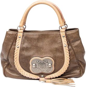 Loewe Brown & Beige Grained Calfskin Leather Medallion Zipped Flap (Authentic Pre-Loved)
