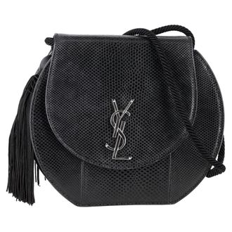 Saint Laurent Pre-owned Womens Demi Lune Snakeskin-Embossed Minaudiere Shoulder Bag in Black Leather - One Size