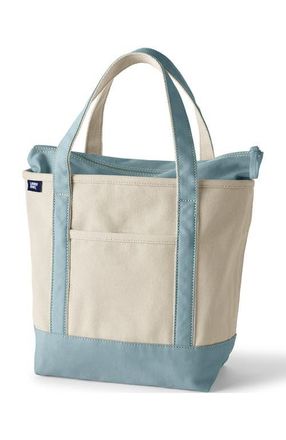 Lands End Zip Top Canvas Tote Bag in Natural/pale Teal at Nordstrom, Size Medium