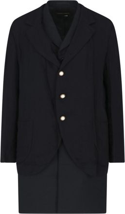 Comme Des Gar&ccedil;ons Layered Black Wool Coat With Classic Notch Lapel