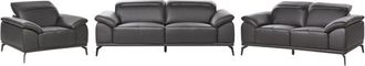 Beliani Living Room Set Black Faux Leather 3-Seater Sofa Loveseat Armchair Push-Back Manually Adjustable Headrest Metal Legs Modern Living Room VEJEN