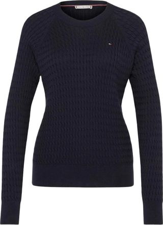 Tommy Hilfiger Round-neck Knitwear, female, Blue, Size: S Blue Cable Knit Sweater