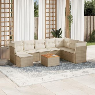 vidaXL Set De Sof&aacute;s De Jard&iacute;n 9 Pzas Con Cojines Rat&aacute;n Sint&eacute;tico Beige Vidaxl
