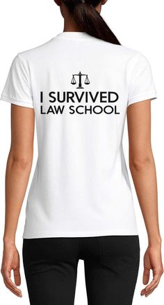 Generic I Survived Law School Funny Lawyer Graphic Womens Cotton Polo Top T-Shirt White Medium