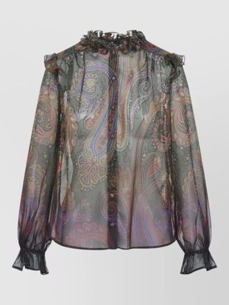 Etro paisley print ruffled silk blouse