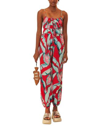 Farm Rio Farm Rio Summer Foliage Red Jumpsuit