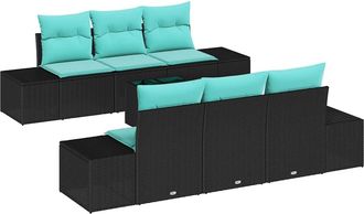 vidaXL Conjunto De Sof&aacute; De Jard&iacute;n 7 Uds. Negro Rat&aacute;n Sint&eacute;tico Vidaxl