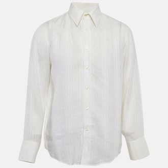 HUGO BOSS Boss By Hugo Boss White Striped Ramie Button Front Shirt
