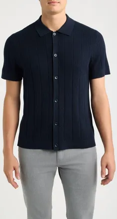 Nordstrom Cotton & Cashmere Short Sleeve Cardigan in Navy Night Marl at Nordstrom, Size Xx-Large