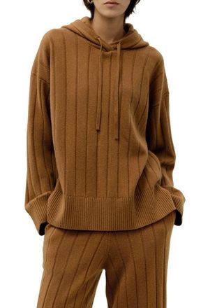 LilySilk Ribbed Hooded Knit Top in Cinnamon at Nordstrom, Size Small
