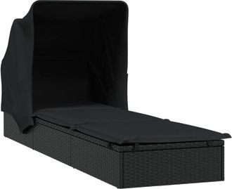 vidaXL Tumbona Tumbona Con Techo Plegable 213 X 63 X 97 Cm Resina Tejida Negra 020012209