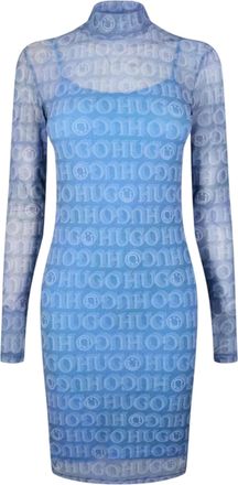 HUGO BOSS Hugo Damesjurk Noella: slanke minijurk met logo over het hele oppervlak (Blauw)