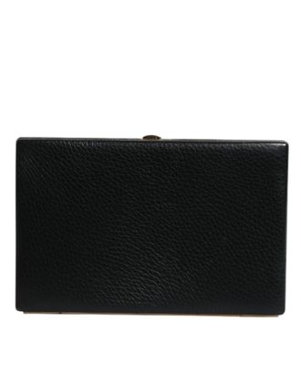 Dolce & Gabbana Zwarte Leren Gouden Frame Clutch Avondfeest Handtas