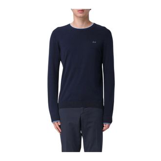 Sun 68 Round-neck Knitwear, male, Blue, Size: S Crew Neck Knit Sweater