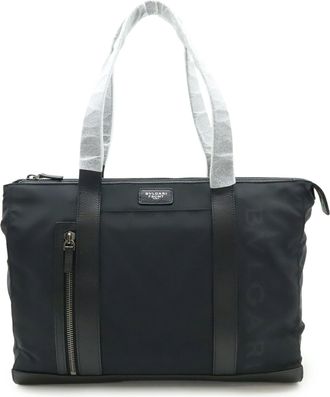 Bulgari Black Nylon Leather Shoulder Bag Tote Bag (Pre-Owned)