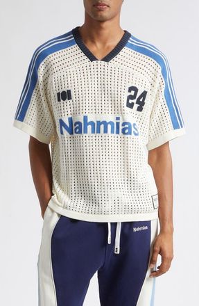 Nahmias 24 Oversize Cotton Pointelle V-Neck Soccer Jersey in Egg White at Nordstrom, Size X-Large