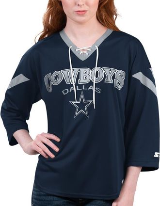 Starter Womens Starter Navy Dallas Cowboys Rally Lace-Up 3/4-Sleeve T-Shirt at Nordstrom, Size Xx-Large