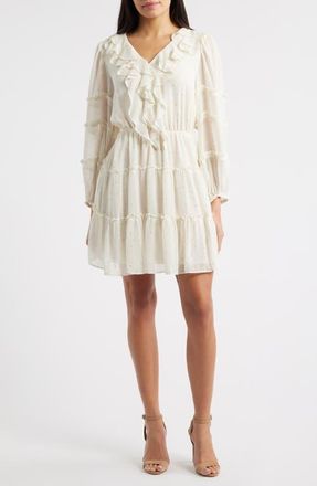 CeCe by Cynthia Steffe Metallic Dot Long Sleeve Ruffle Dress in New Ivory at Nordstrom, Size Xx-Small