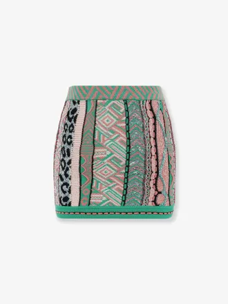 Laneus Multicolour Geometric Knit Skirt - Green