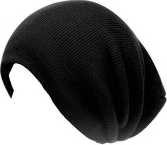 Accessoryo Black Ribbed Oversized Slouch Beanie Hat in Black - One Size fits Most