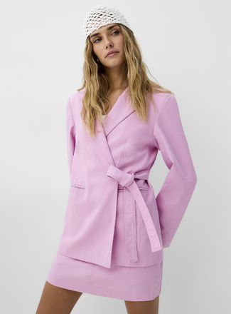 Icone Womens Belted loose linen-blend blazer