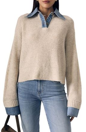 LE JEAN Harvey Mixed Media Sweater in Superlight Denim/Oatmeal at Nordstrom, Size X-Large