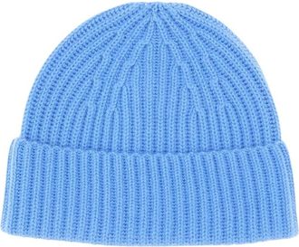 Lisa Yang Ribbed Cashmere Beanie - Dames - Hoeden - Blauw - ONE Size - Kasjmier - Accessoires