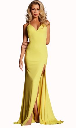 Jovani Strappy-Back Long Jersey Prom Dress In Yellow