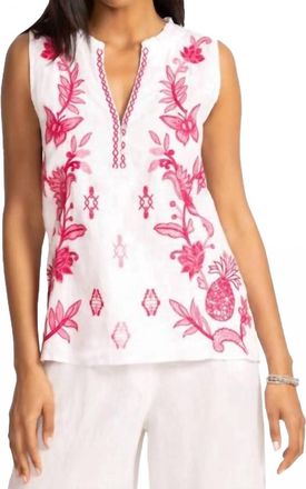 Johnny Was Orla Linen Ruffle Neck Tank In White