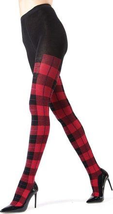 MeMoi Glasgow Plaid Cotton Tights for Women, Cozy, Warm and Fashionable Patterned Sweater Tights - Sizes Small to 6X, Red, 5XL-6XL Plus