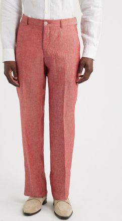 Berle Flat Front Slub Linen Chambray Dress Pants in Red at Nordstrom, Size 40