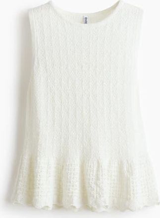 H&M Pointelle-knit Peplum Top in Cream at Nordstrom, Size Xx-Large