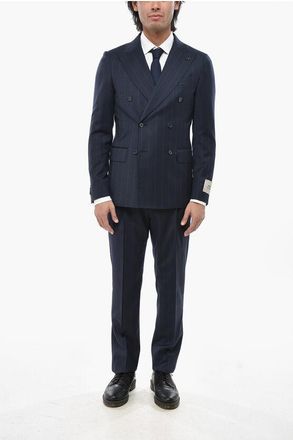 Corneliani CC COLLECTION Pinstriped Virgin Wool Double-Breasted Suit wi size 50