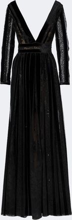 Costarellos Malena sequined lace and velvet gown