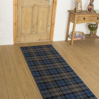 Runrug Hallway Carpet Runner Rug - Soft & Comfy, 9mm - Tartan in Blue | Size: 80 cm x 330 cm