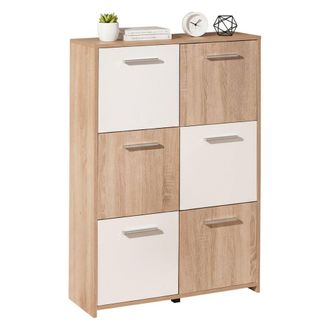 Dmora Buffet Avec Six Portes, Blanc Et Ch&ecirc;ne, Mesures 77 X 115 X 30 Cm - Dmora