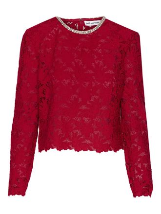Self Portrait crystal-collar lace blouse - Red