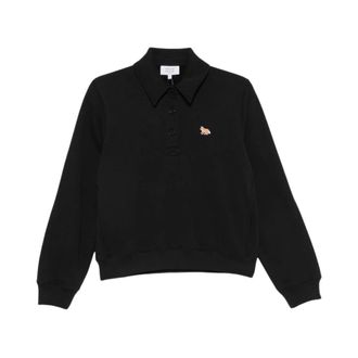Maison Kitsun&eacute; Fox Head Patch Polo - Dames - Polos - Zwart - M - Katoen - Tops