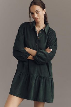 Maeve The @loverlygrey Bettina Corduroy Mini Shirt Dress by Maeve