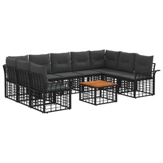 vidaXL Conjunto De Sof&aacute;s De Exterior 10 Pcs Negro Y Gris Oscuro Vidaxl