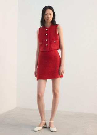 Mango Gilet tweed bottoni rosso - Donna - XS - MANGO
