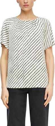 Comma Shirtbluse COMMA, Damen, Gr. 34, wei&szlig; beige, Web, Obermaterial: 95% Polyester, 5% Elasthan, gestreift, regular fit normal, Rundhals, Blusen Shirtbluse