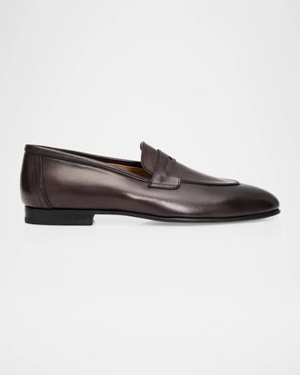 Kiton Men & apos;s Calfskin Apron-Toe Penny Loafers