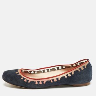 Carolina Herrera Navy Blue Suede Ballet Flats