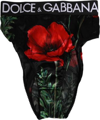 Dolce & Gabbana Black Floral Print High Waist Sheer Mesh Womens Underwear
