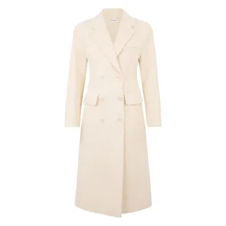 P.A.R.O.S.H. Double-Breasted Coats, female, Beige, Size: XS Elegant Cream Coat with Belt and Pocket