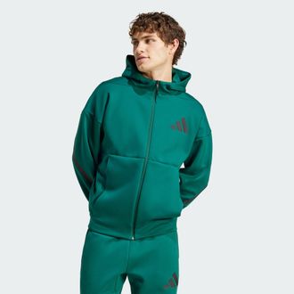 adidas Mens Z.N.E. Full-Zip Hooded Track Jacket - Forest Green Recycled Material - Size X-Large