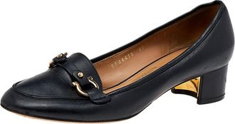 Ferragamo Black Leather Slip On Pumps