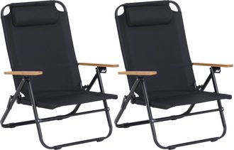 Hhg Juego De 2 Sillas De Camping Hhg-901, Sillas De Jard&iacute;n, De Balc&oacute;n Y De Ocio, Plegables Y Regulables, De Metal Y Tela Para Exterior, Negro